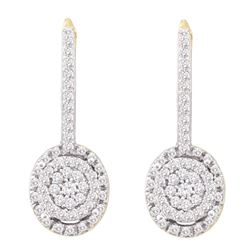 0.50 CTWDiamond Flower Cluster Dangle Leverback Earrings 10KT Yellow Gold - REF-34K4W