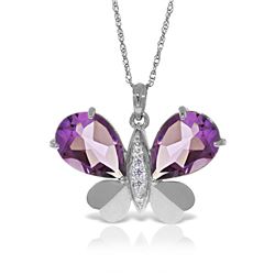 Genuine 6.6 ctw Amethyst & Diamond Necklace Jewelry 14KT White Gold - REF-126Z3N