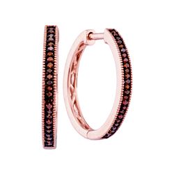 0.15 CTW Red Color Diamond Single Row Hoop Earrings 10KT Rose Gold - REF-25K4W