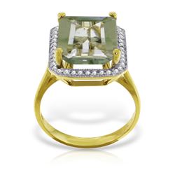 Genuine 5.8 ctw Green Amethyst & Diamond Ring Jewelry 14KT Yellow Gold - REF-82P2H