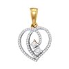 0.16 CTW Diamond 2-Stone Hearts Together Heart Pendant 10KT Yellow Gold - REF-14H9M