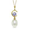Genuine 4.5 ctw Pearl & Tanzanite Necklace Jewelry 14KT Yellow Gold - REF-24M3T