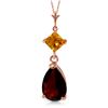 Genuine 2 ctw Garnet & Citrine Necklace Jewelry 14KT Rose Gold - REF-24P3H