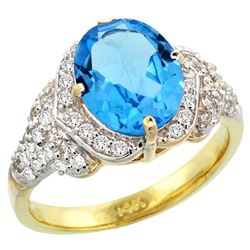 Natural 2.92 ctw swiss-blue-topaz & Diamond Engagement Ring 14K Yellow Gold - REF-102G7M