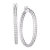 Image 1 : 1 CTW Diamond In/Out Hoop Earrings 14KT White Gold - REF-119W9K