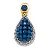 Image 1 : 0.15 CTW Blue Color Diamond Teardrop Cluster Pendant 10KT Yellow Gold - REF-12F2N