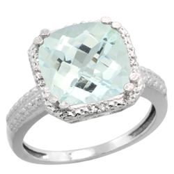 Natural 4.89 ctw Aquamarine & Diamond Engagement Ring 14K White Gold - REF-70K4R