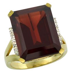 Natural 12.13 ctw Garnet & Diamond Engagement Ring 10K Yellow Gold - REF-70H7W