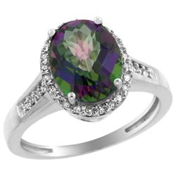 Natural 2.49 ctw Mystic-topaz & Diamond Engagement Ring 14K White Gold - REF-42H2W