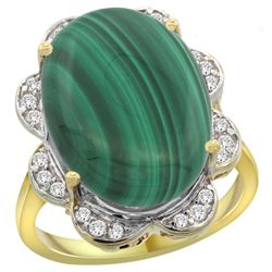 Natural 14.23 ctw malachite & Diamond Engagement Ring 14K Yellow Gold - REF-107G6M