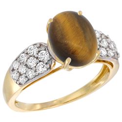 Natural 2.65 ctw tiger-eye & Diamond Engagement Ring 14K Yellow Gold - REF-56R2Z