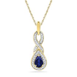 0.64 CTW Pear Created Blue Sapphire Solitaire Pendant 10KT Yellow Gold - REF-16H4M