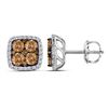 1.03 CTW Cognac-brown Color Diamond Square Cluster Earrings 14KT White Gold - REF-67K4W