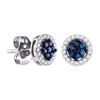 Image 1 : 0.25 CTW Blue Color Diamond Cluster Stud Screwback Earrings 10KT White Gold - REF-18X7Y