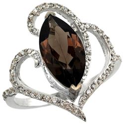 Natural 3.33 ctw Smoky-topaz & Diamond Engagement Ring 14K White Gold - REF-77H5W