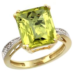 Natural 5.42 ctw Lemon-quartz & Diamond Engagement Ring 10K Yellow Gold - REF-55A5V