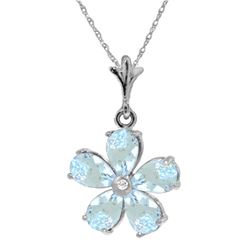 Genuine 2.22 ctw Aquamarine & Diamond Necklace Jewelry 14KT White Gold - REF-36H3X