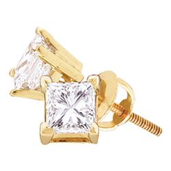 0.75 CTW Princess Diamond Solitaire Stud Earrings 14KT Yellow Gold - REF-93W7K