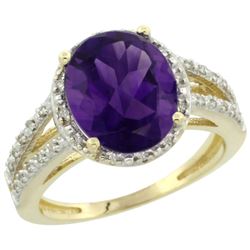 Natural 3.47 ctw Amethyst & Diamond Engagement Ring 10K Yellow Gold - REF-34M7H