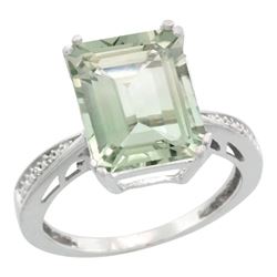 Natural 5.42 ctw green-amethyst & Diamond Engagement Ring 14K White Gold - REF-61X9A