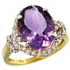 Natural 5.89 ctw amethyst & Diamond Engagement Ring 14K Yellow Gold - REF-88H8W