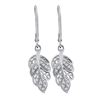 0.06 CTW Diamond Dangle Leaf Leaves Wire Earrings 10KT White Gold - REF-18N2F