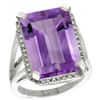 Natural 15.06 ctw amethyst & Diamond Engagement Ring 14K White Gold - REF-81N9G