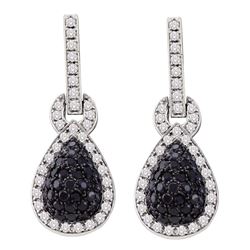 1.8 CTW Black Color Diamond Teardrop Dangle Earrings 10KT White Gold - REF-97X4Y