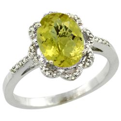 Natural 1.85 ctw Lemon-quartz & Diamond Engagement Ring 14K White Gold - REF-38Z3Y