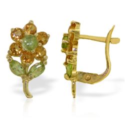 Genuine 2.12 ctw Peridot & Citrine Earrings Jewelry 14KT Yellow Gold - REF-36W8Y