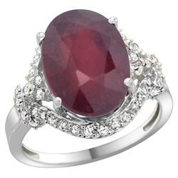 Natural 6.41 ctw ruby & Diamond Engagement Ring 14K White Gold - REF-96Z3Y