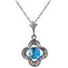 Genuine 0.55 ctw Blue Topaz Necklace Jewelry 14KT White Gold - REF-23N6R