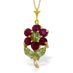 Genuine 1.06 ctw Peridot & Ruby Necklace Jewelry 14KT Yellow Gold - REF-26P9H