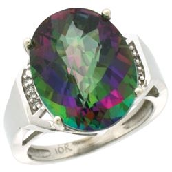 Natural 11.02 ctw Mystic-topaz & Diamond Engagement Ring 10K White Gold - REF-50Y9X