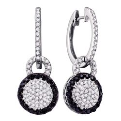 0.50 CTWBlack Color Diamond Framed Cluster Dangle Earrings 10KT White Gold - REF-44F9N