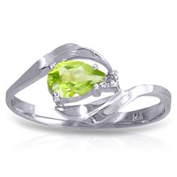 Genuine 0.41 ctw Peridot & Diamond Ring Jewelry 14KT White Gold - REF-26H6X