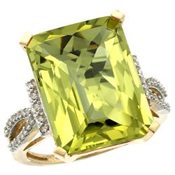 Natural 12.14 ctw Lemon-quartz & Diamond Engagement Ring 10K Yellow Gold - REF-49N2G