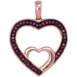 0.12 CTW Red Color Diamond Nested Double Heart Pendant 10KT Rose Gold - REF-14H9M