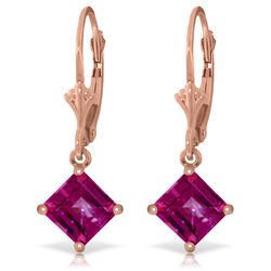 Genuine 3.2 ctw Pink Topaz Earrings Jewelry 14KT Rose Gold - REF-31V2W