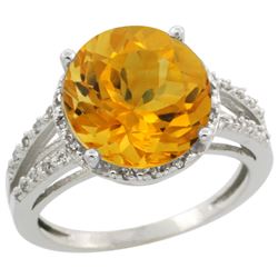 Natural 5.34 ctw Citrine & Diamond Engagement Ring 10K White Gold - REF-35X4A