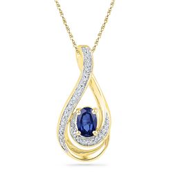 0.52 CTW Oval Created Blue Sapphire Solitaire Diamond Pendant 10KT Yellow Gold - REF-10H5M