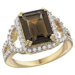 Natural 3.08 ctw smoky-topaz & Diamond Engagement Ring 14K Yellow Gold - REF-106Z3Y