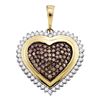 1 CTW Cognac-brown Color Diamond Framed Heart Pendant 10KT Yellow Gold - REF-67H4M