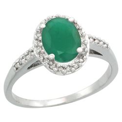 Natural 1.6 ctw Emerald & Diamond Engagement Ring 10K White Gold - REF-37V3F