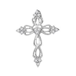 0.15 CTW Diamond Heart Cross Pendant 10KT White Gold - REF-12Y2X