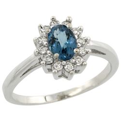 Natural 0.67 ctw London-blue-topaz & Diamond Engagement Ring 10K White Gold - REF-38F9N