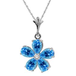 Genuine 2.22 ctw Blue Topaz & Diamond Necklace Jewelry 14KT White Gold - REF-30K2V