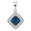 Image 1 : 0.25 CTW Blue Color Diamond Diagonal Square Pendant 10KT White Gold - REF-14W9K