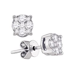 0.89 CTW Diamond Cluster Stud Earrings 18KT White Gold - REF-172W4K