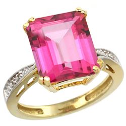 Natural 5.42 ctw Pink-topaz & Diamond Engagement Ring 14K Yellow Gold - REF-61Y9X